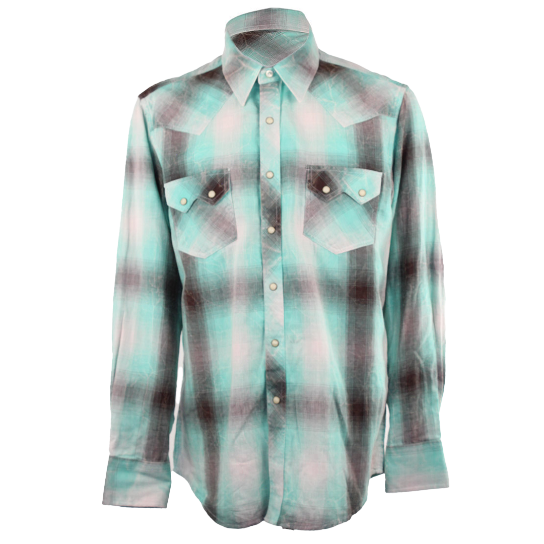 Chemise à manches longues à boutons-pression Rock & Roll Denim pour homme à imprimé à carreaux