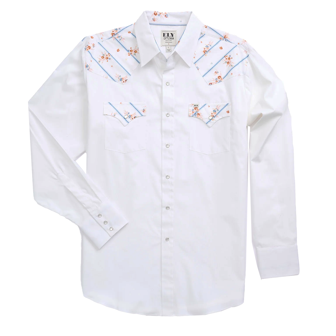 Ely Cattleman Men's Floral Strip Print Long Sleeve Snap Shirt