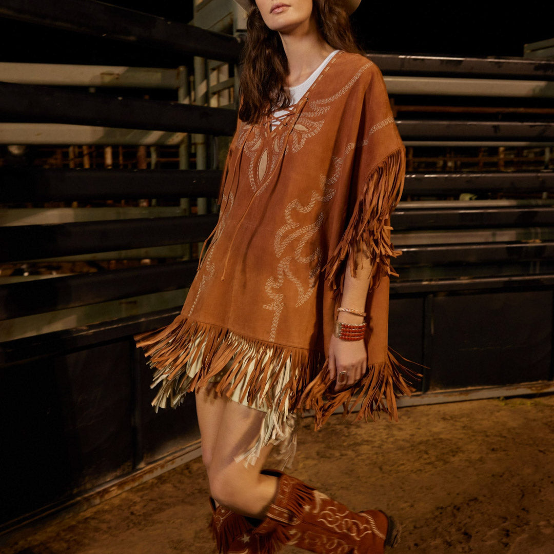Haut en suède style poncho Rope & Ride pour femme Double D Ranch