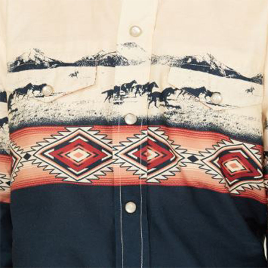 Chemise à manches longues à boutons-pression Roper pour homme, collection vintage, motif paysager