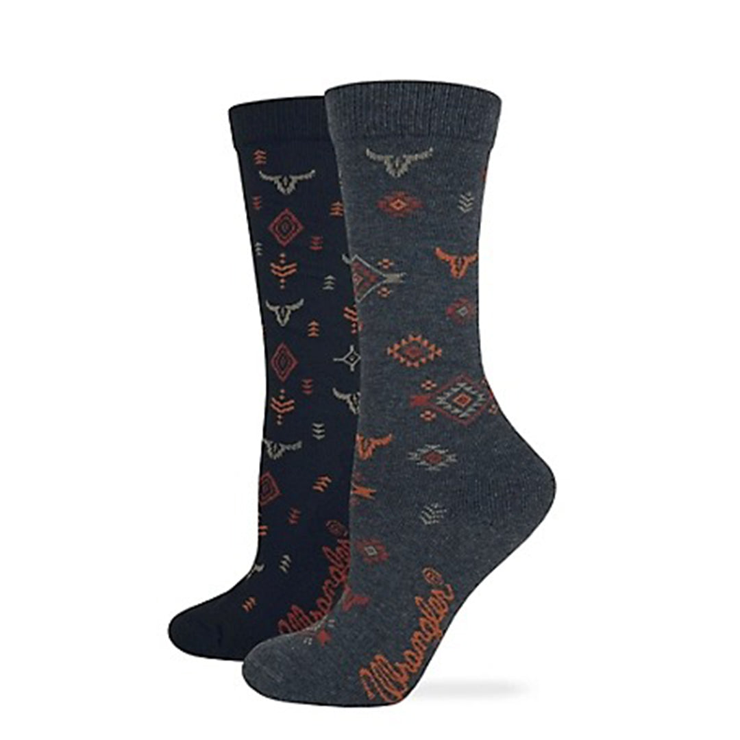 Wrangler Women's 2 Pack Seamless Toe Year Round Wear Steer Crew Socks