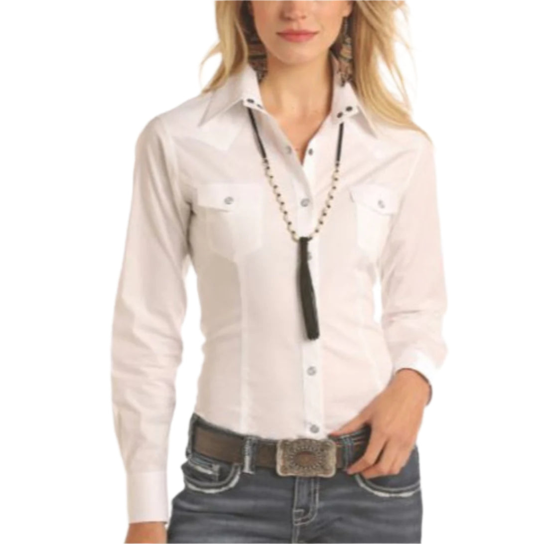 Panhandle Women's Solid Woven Long Sleeve Shirt