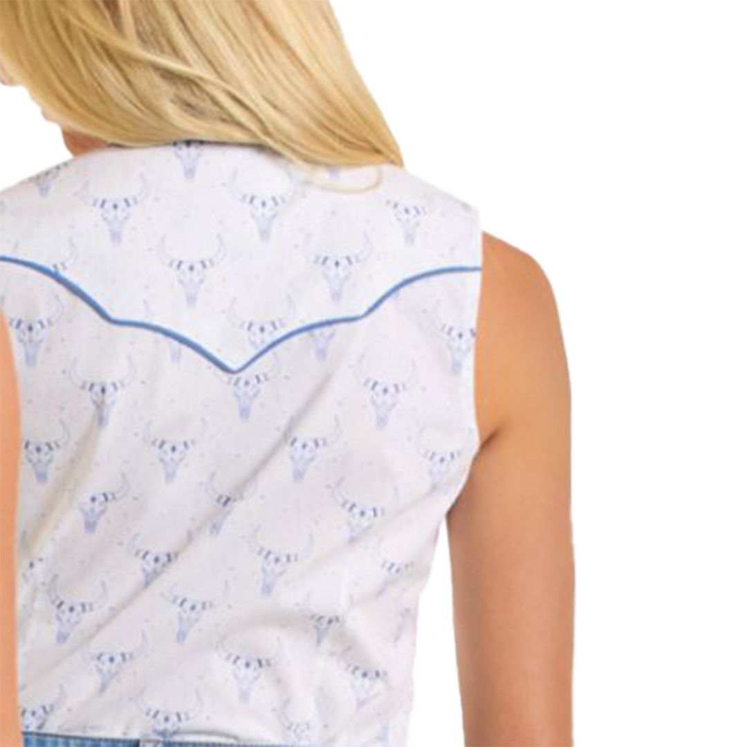 Rock & Roll Denim Women's Longhorn Print Sleeveless Snap Shirt