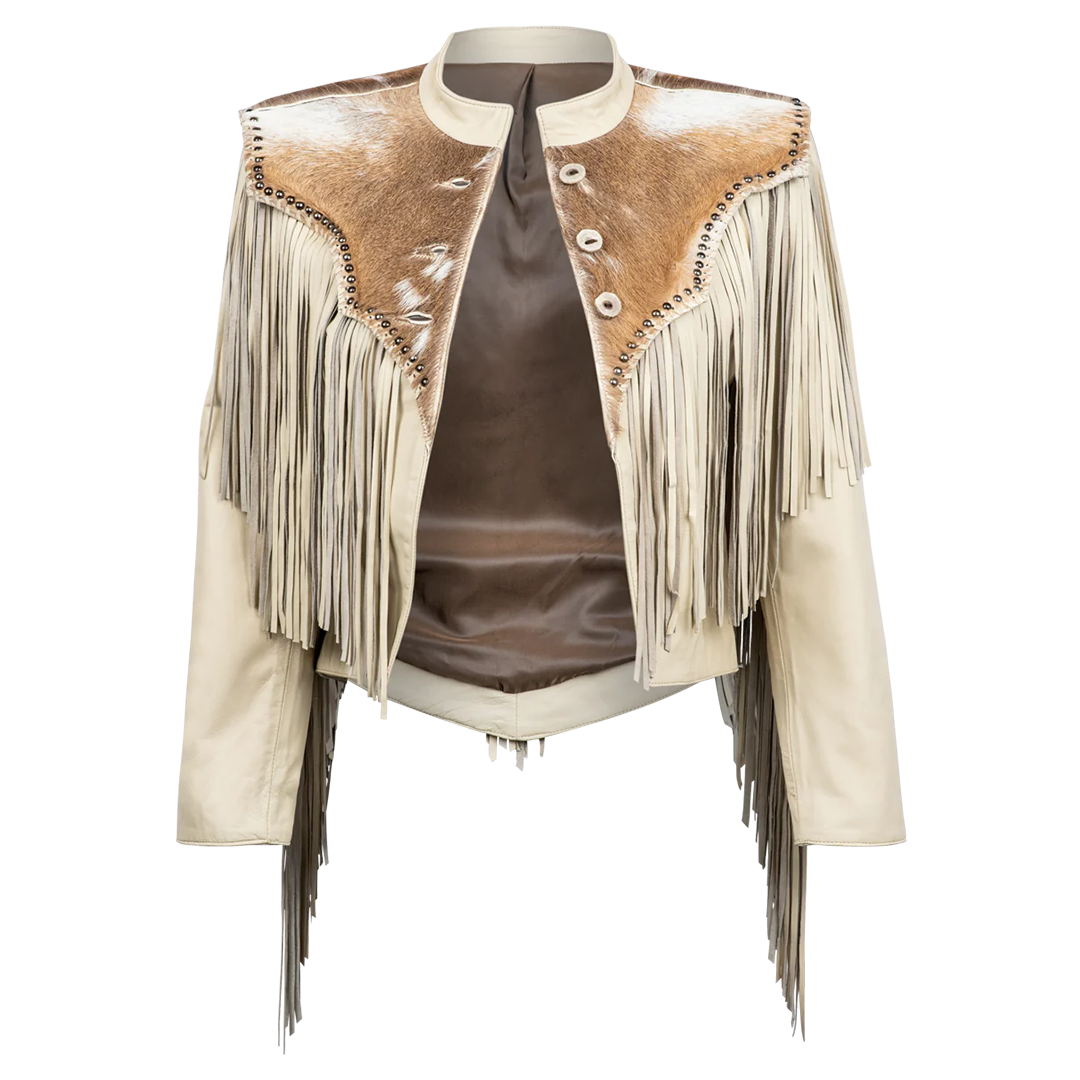 Juan Antonio Women's Distressed Fringe Cropped Leather Jacket