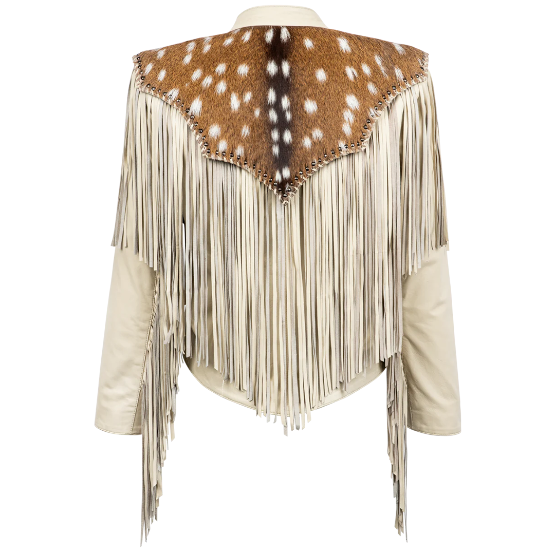 Juan Antonio Women's Distressed Fringe Cropped Leather Jacket