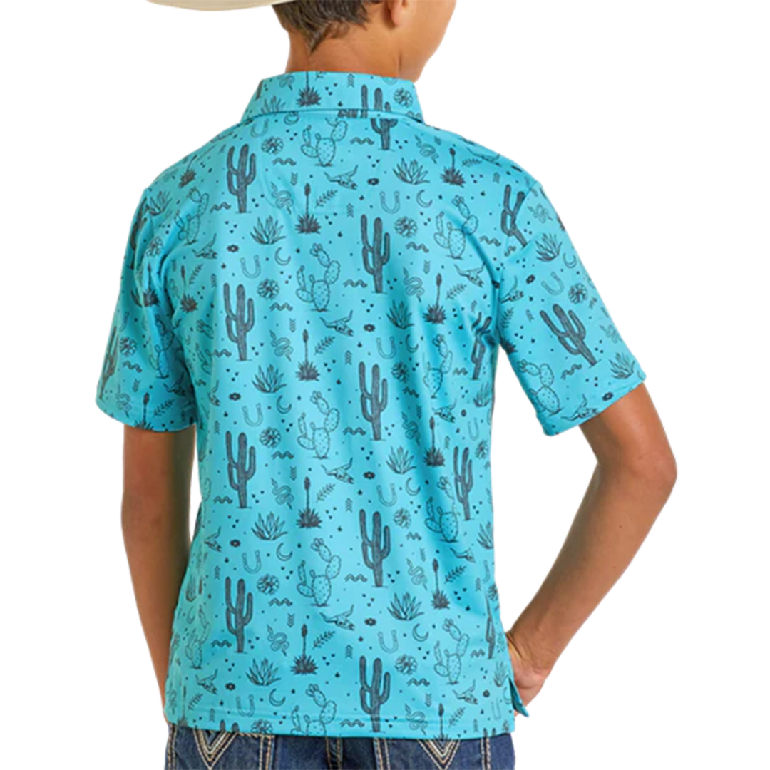 Rock & Roll Denim Boys' Cactus Print Short Sleeve Polo