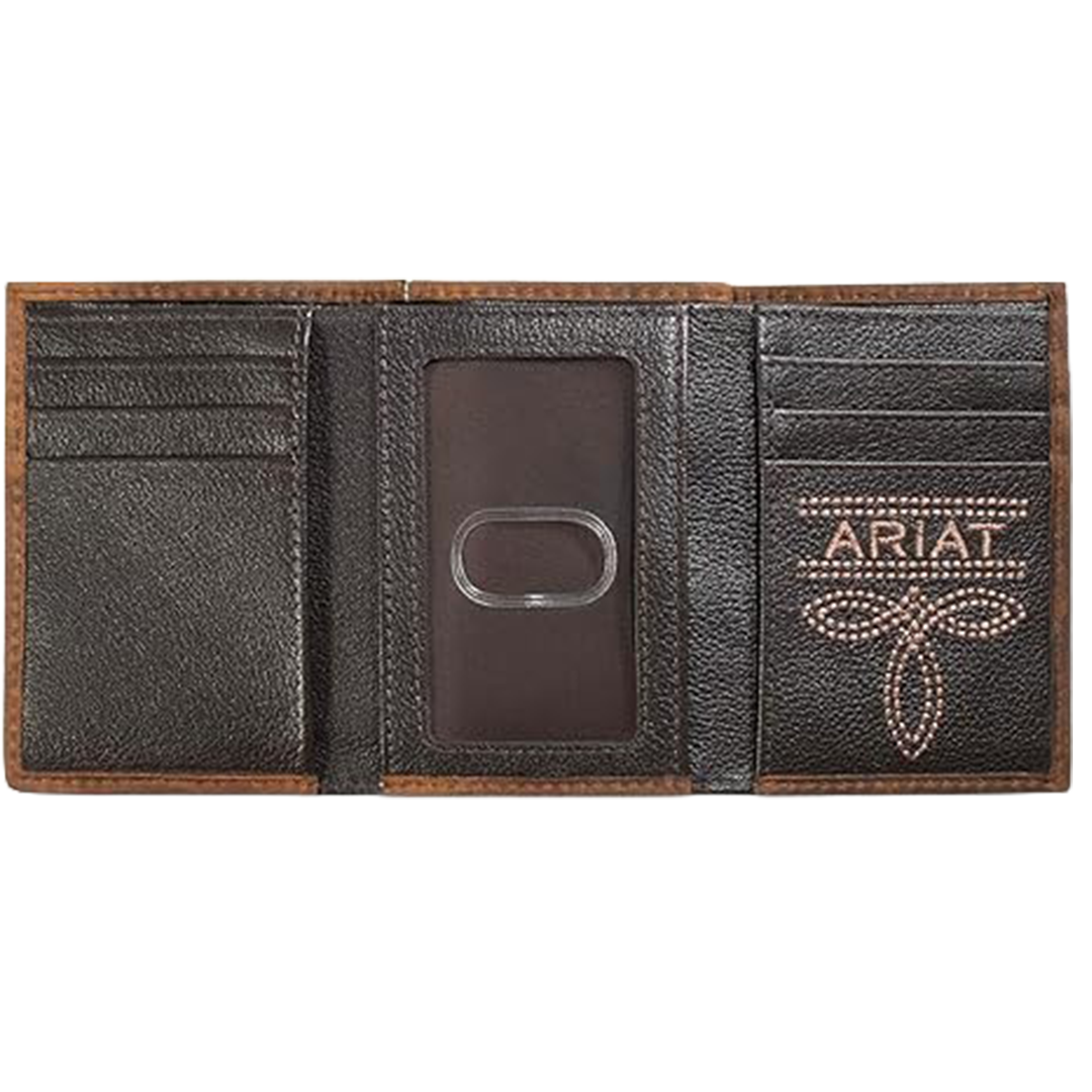 Portefeuille à trois volets en cuir à motif tressé Ariat pour homme