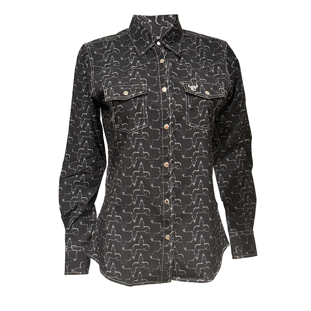 Chemise à manches longues et à boutons-pression pour femme avec imprimé tête de mort Cowgirl Hardware