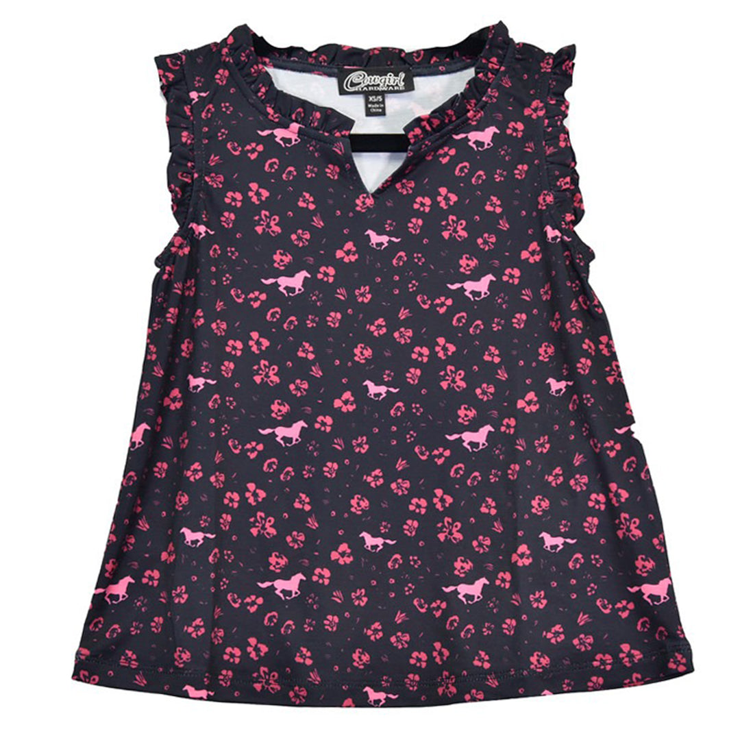 Cowgirl Hardware Débardeur fille noir et rose à motif floral et cheval