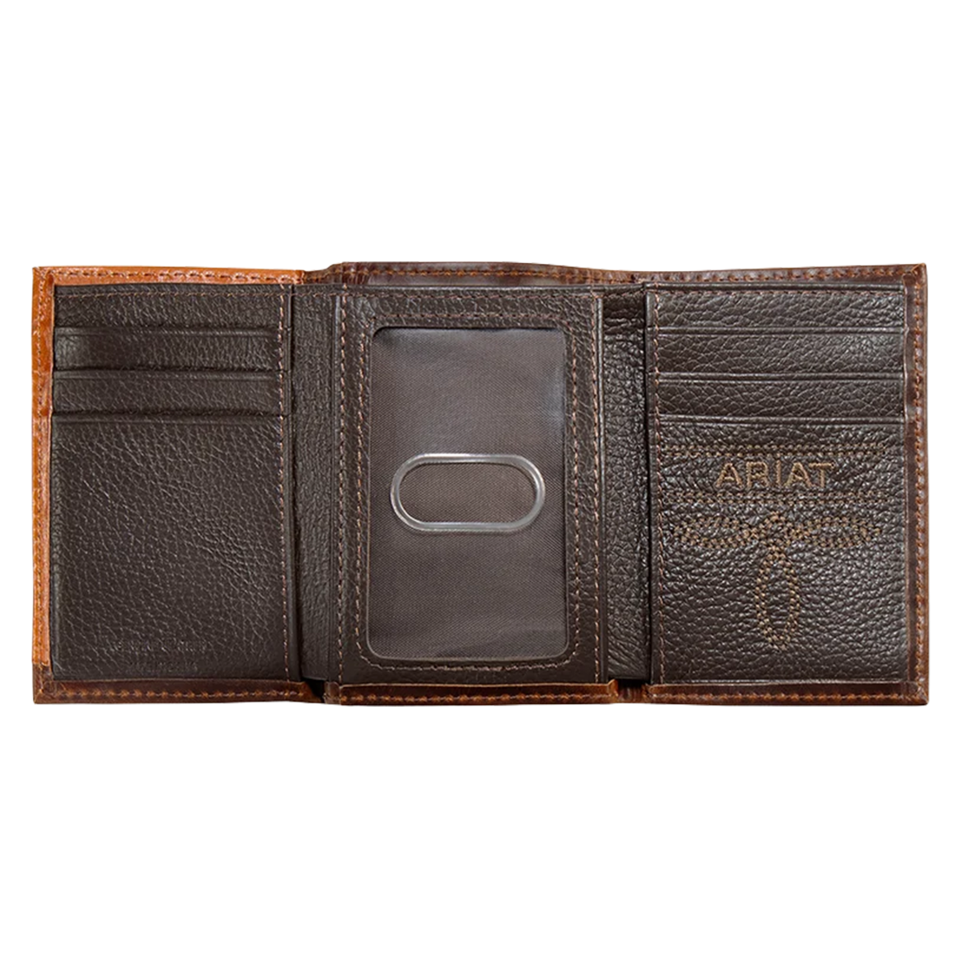 Portefeuille homme Ariat en cuir de buffle à trois volets brodé