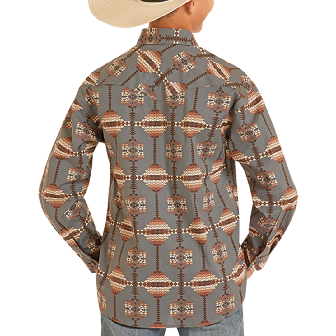 Rock & Roll Denim Boys' Aztec Long Sleeve Snap Shirt