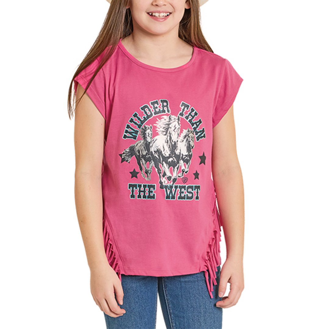 Rock & Roll Denim Girls' Horse Print Fringe T-Shirt