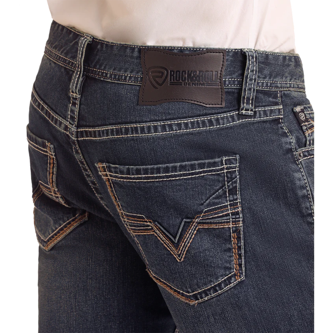 Rock & Roll Denim Men's Regular Fit Two-Tone Embroidered Straight Leg Jeans