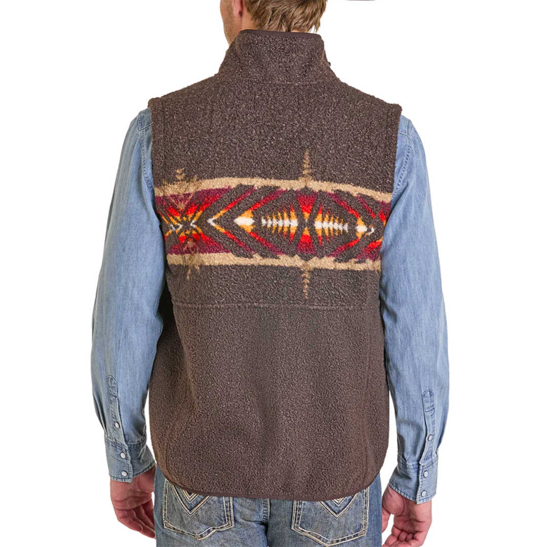 Rock & Roll Denim Men's Aztec Border Teddy Zip Vest