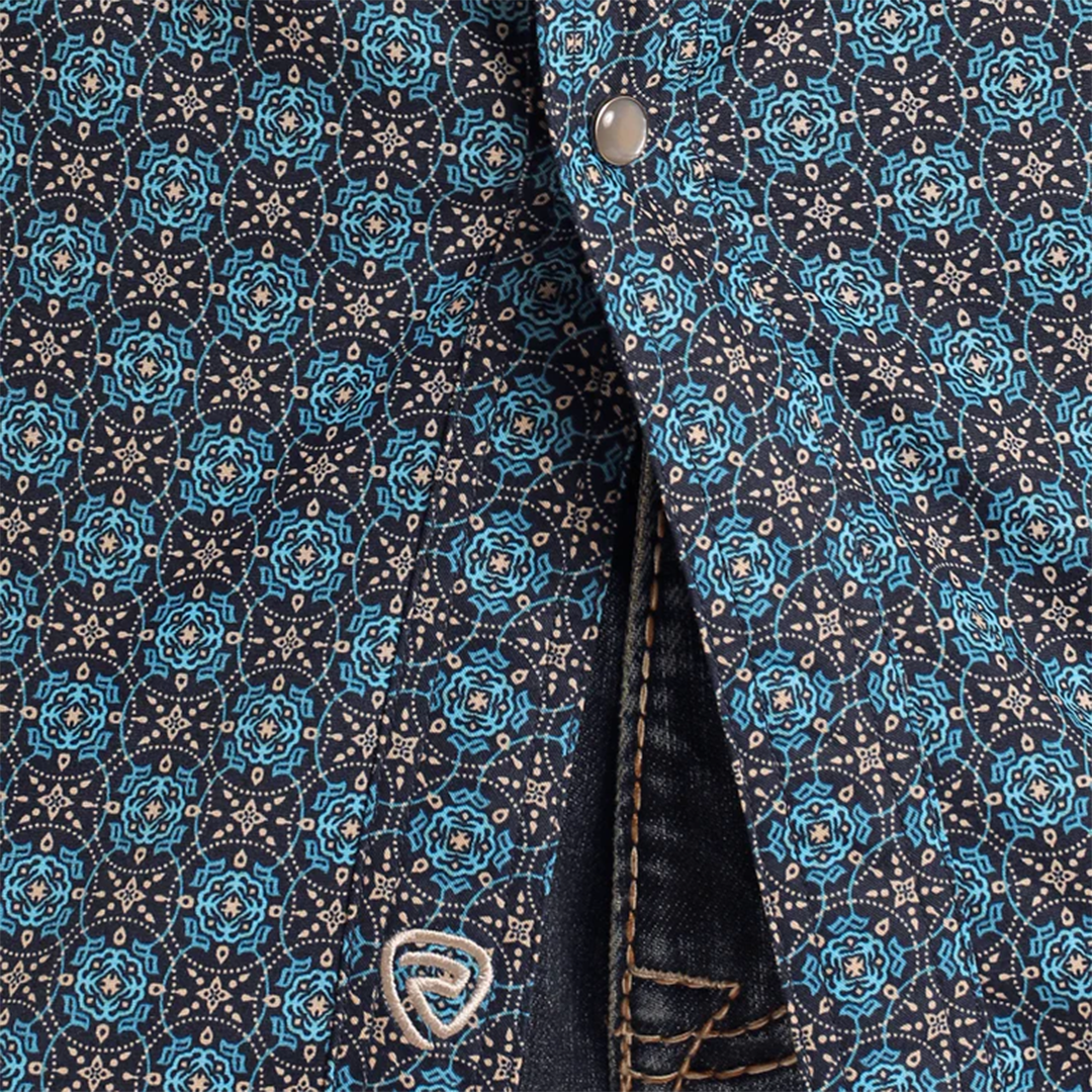 Chemise à manches longues à boutons-pression Rock & Roll Denim pour homme à imprimé médaillon