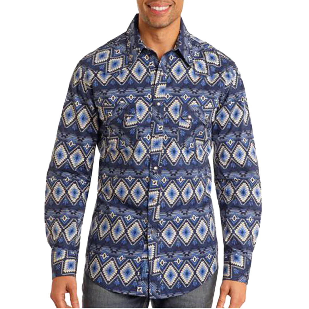 Chemise à manches longues boutonnée Rock & Roll Denim à imprimé Southwestern pour homme