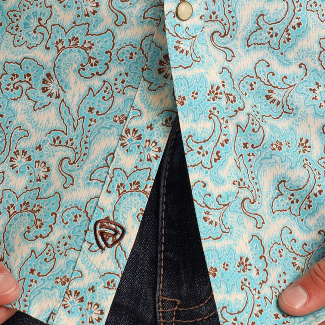 Chemise à pression Rock & Roll Denim pour homme à manches longues et imprimé cachemire