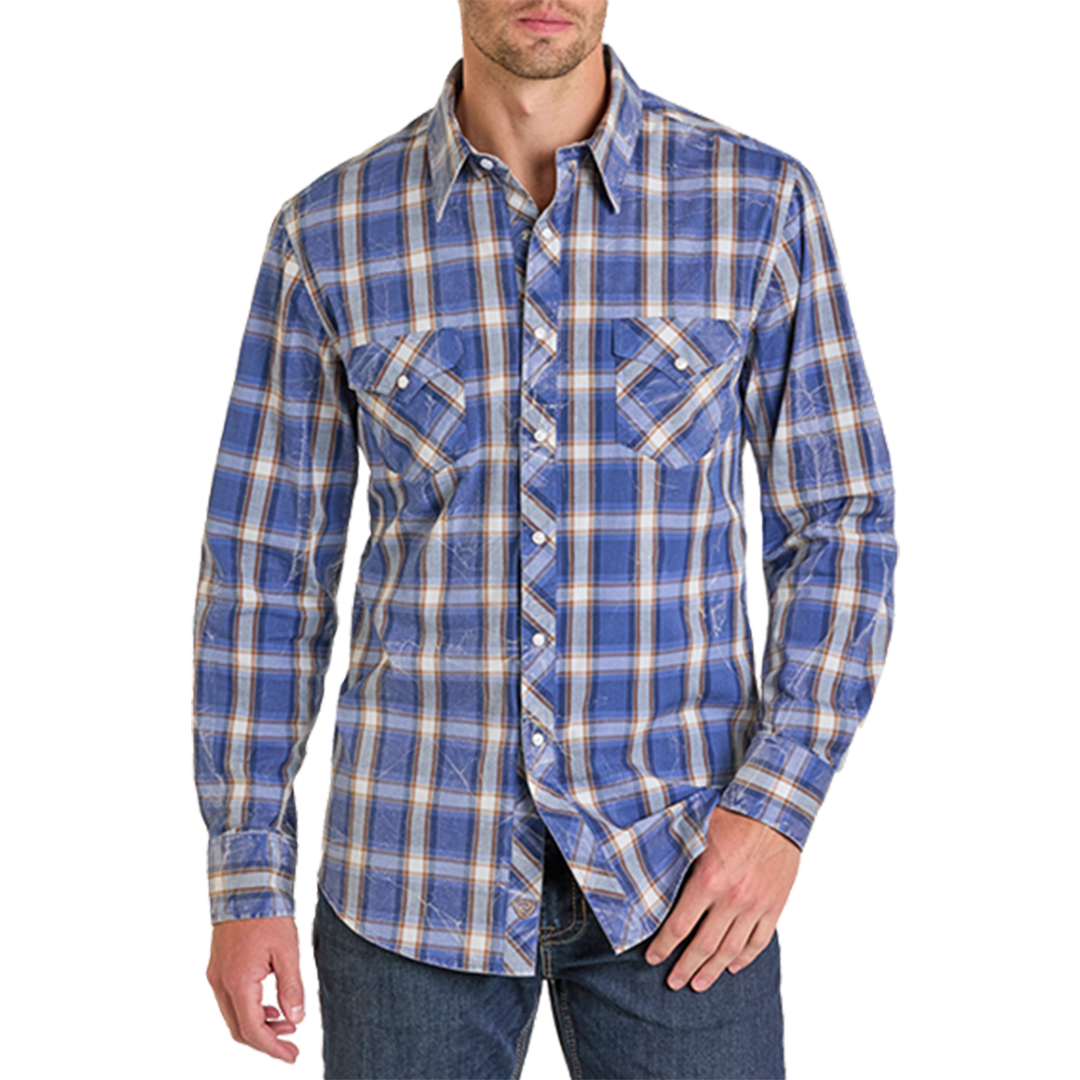 Chemise à pression à carreaux à manches longues Rock & Roll Denim pour homme
