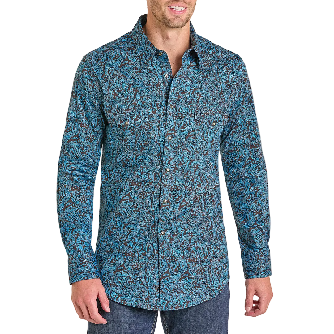 Rock & Roll Denim Men's Paisley Print Long Sleeve Snap Shirt