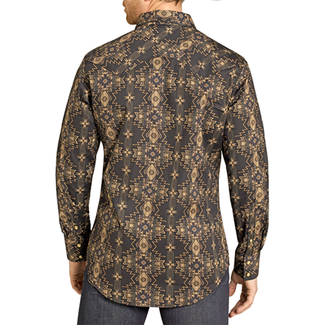 Chemise à pression à manches longues imprimée Aztec Rock & Roll Denim pour homme