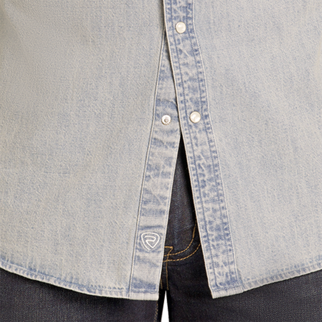 Rock & Roll Denim Men's Longhorn Embroidery Long Sleeve Snap Shirt