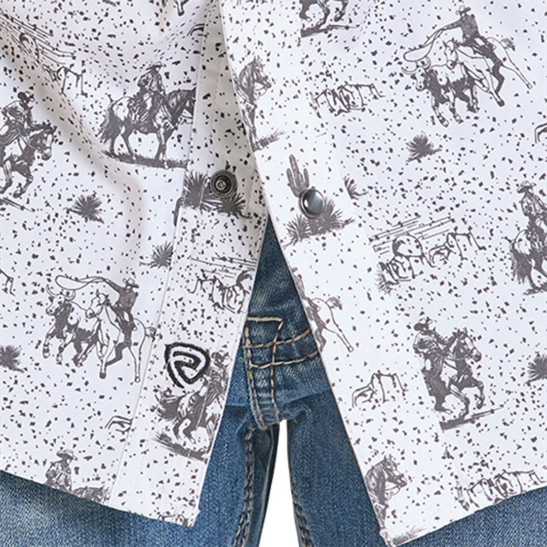Chemise à manches longues à boutons-pression avec imprimé fantaisie Rock & Roll Denim pour homme