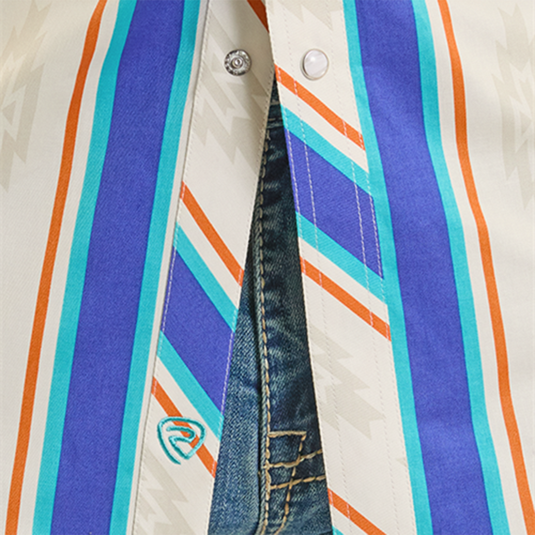 Rock & Roll Denim Men's Aztec And Striped Print Long Sleeve Snap Shirt