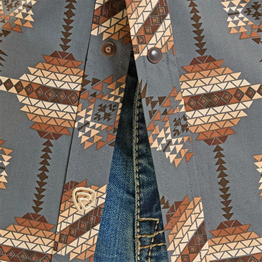 Rock & Roll Denim Men's Aztec Print Long Sleeve Snap Shirt