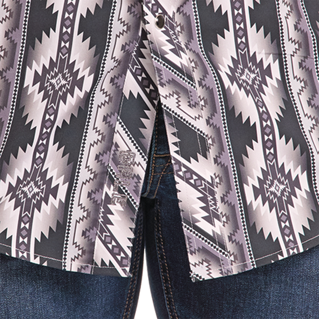Rock & Roll Denim Men's Aztec And Striped Print Long Sleeve Snap Shirt