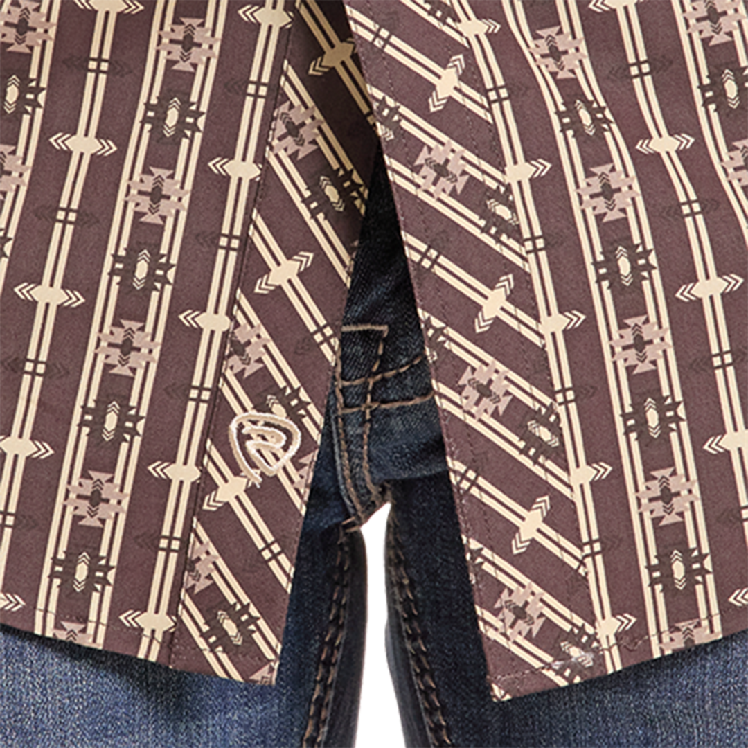 Rock & Roll Denim Men's Aztec And Striped Print Long Sleeve Snap Shirt