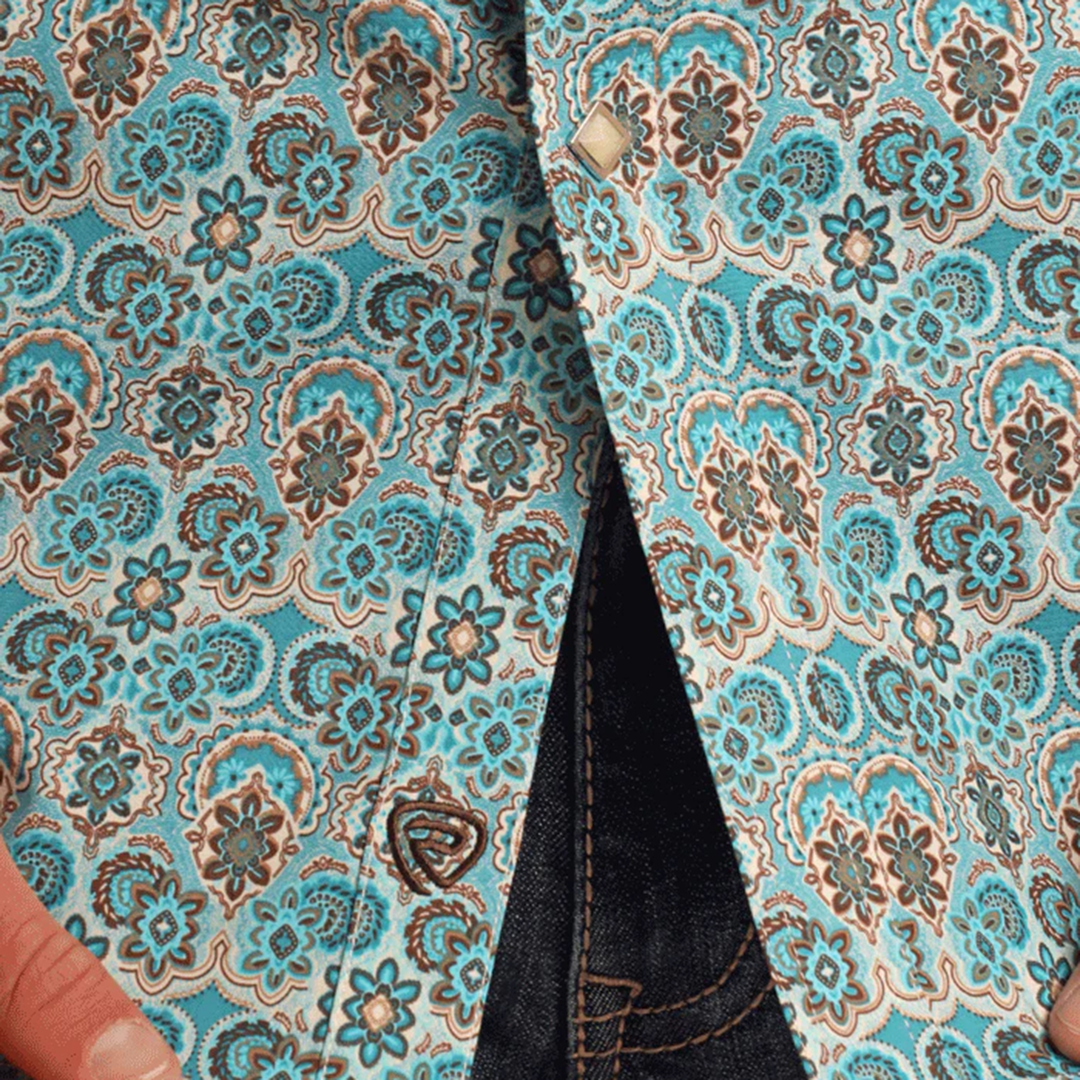 Chemise à manches courtes et boutons-pression Rock & Roll Denim pour homme à motif cachemire