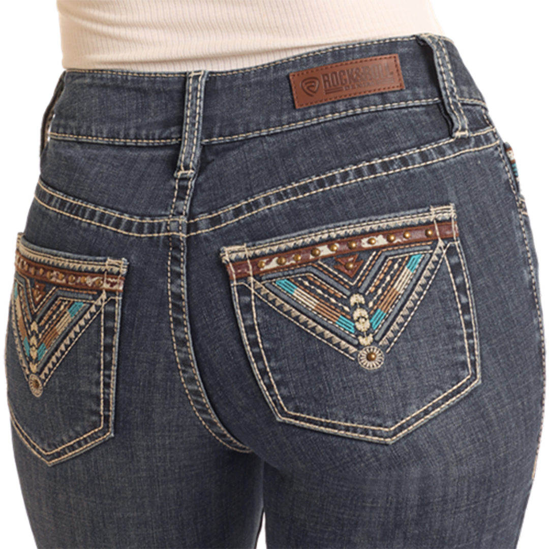 Jean pour femme Rock & Roll Denim brodé en peau de vache