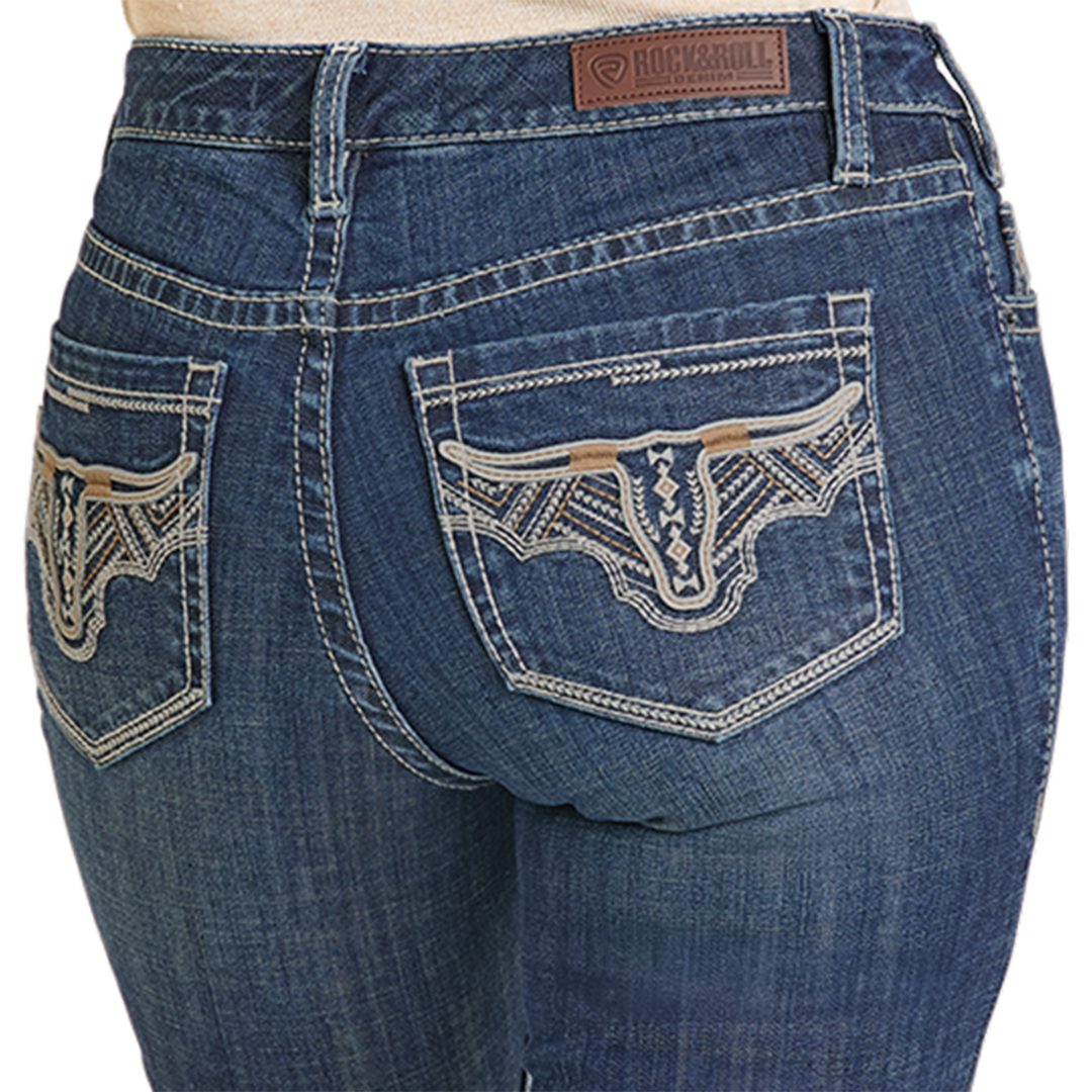 Rock & Roll Denim Women's Steer Embroidery Bootcut Jeans