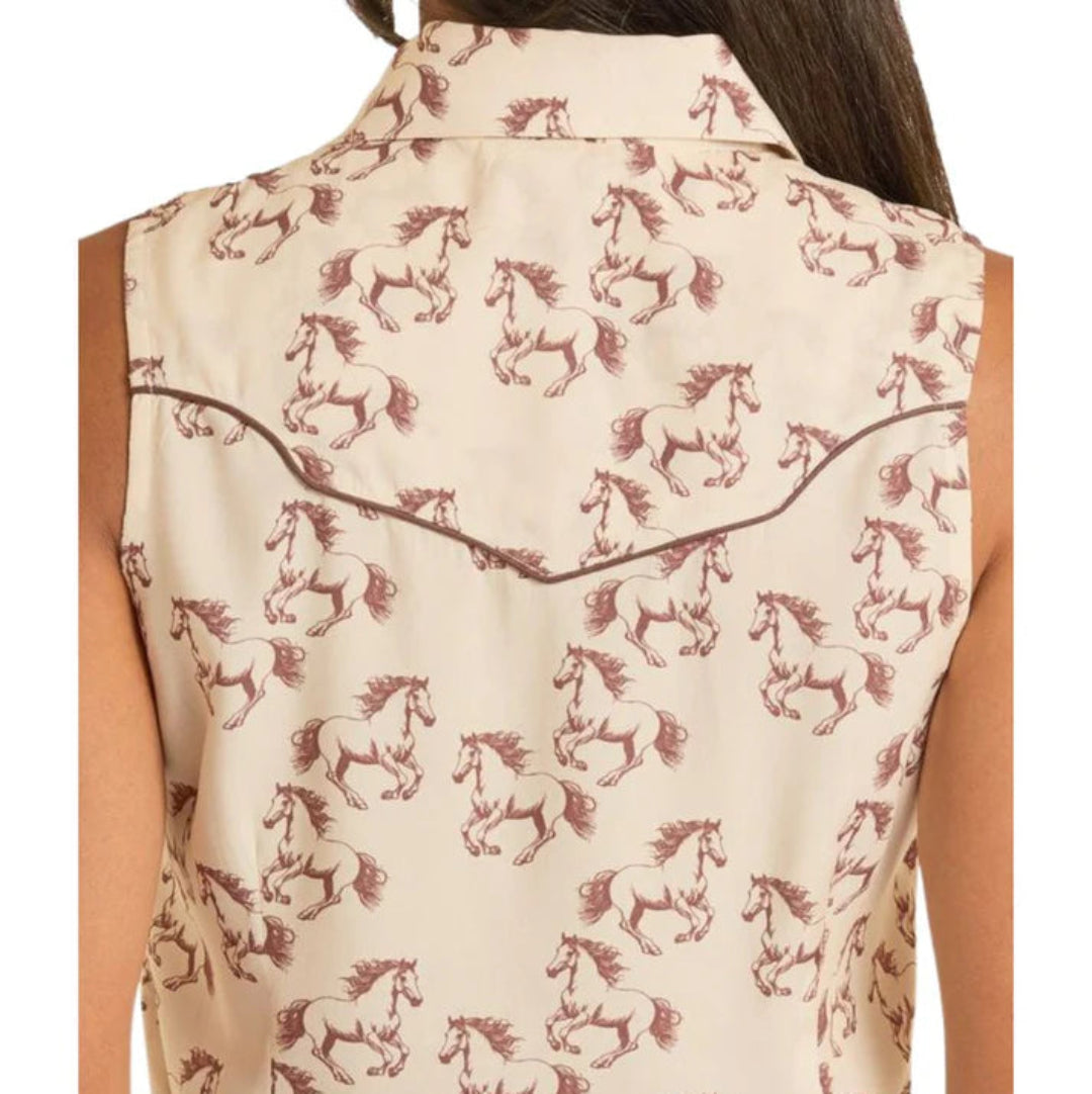 Rock & Roll Denim Women's Horse Print Sleeveless Snap Shirt