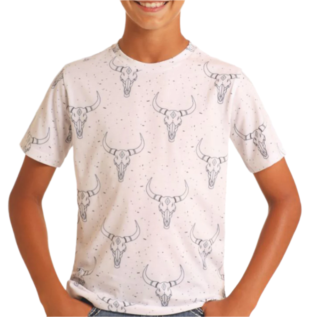 T-shirt graphique Rock & Roll Denim pour garçons avec imprimé cornes de bovins