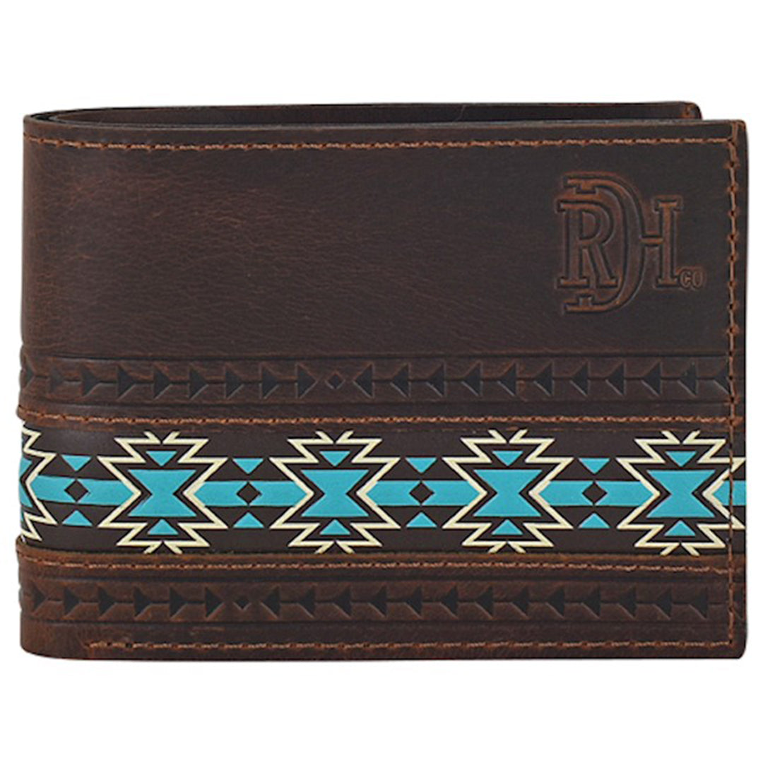 Portefeuille Red Dirt Hat Co. pliant en cuir huilé couleur châtaigne avec motif sud-ouest