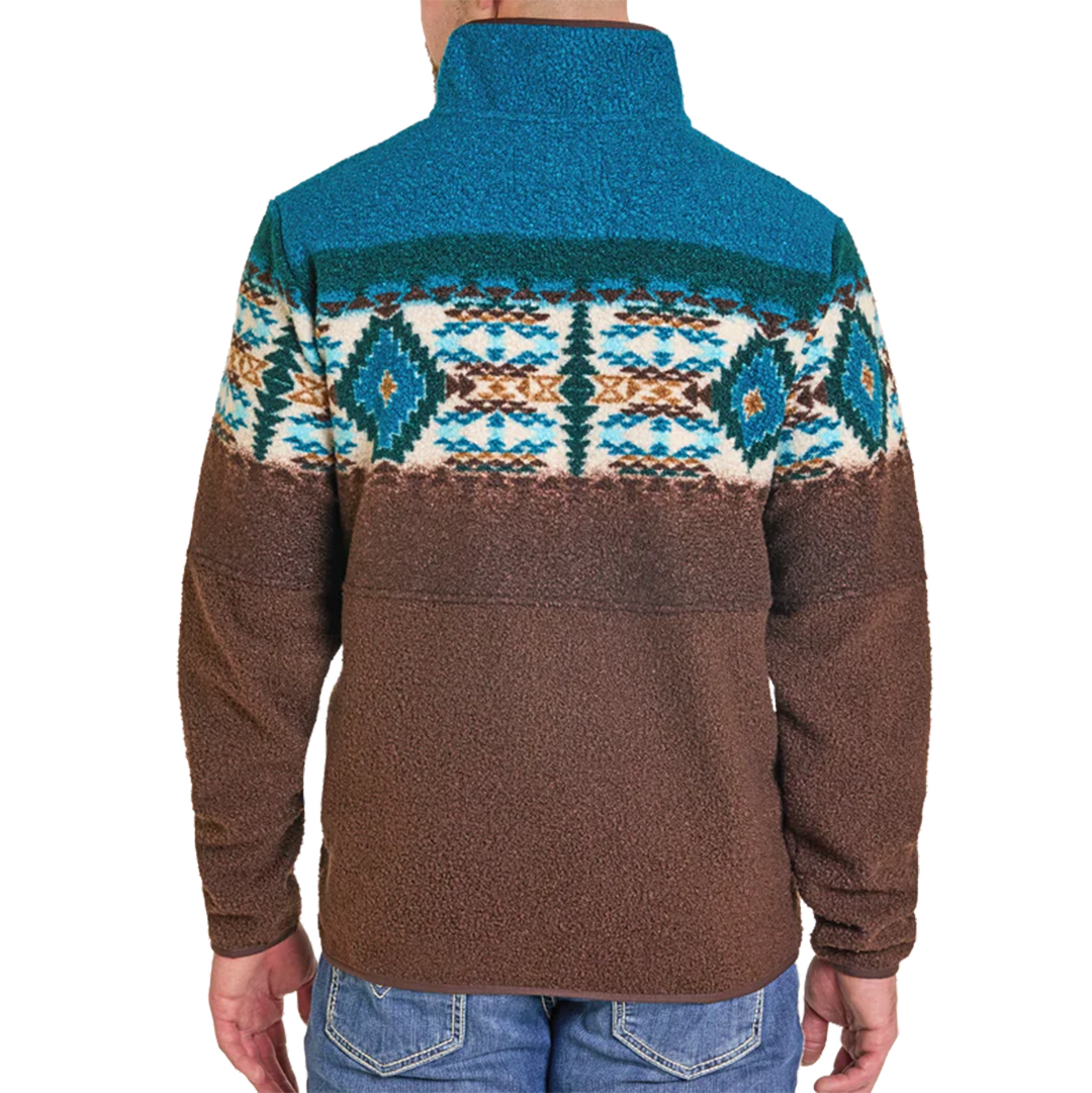 Powder River Outfitters Men's Aztec Border Berber Quarter Zip Pullover