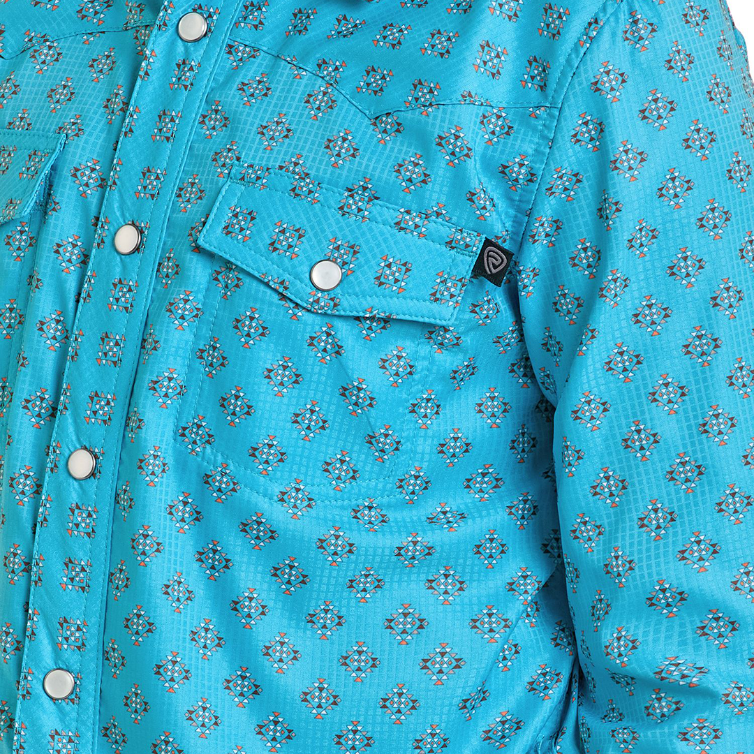 Rock & Roll Denim Boys' Geometric Print Long Sleeve Snap Shirt