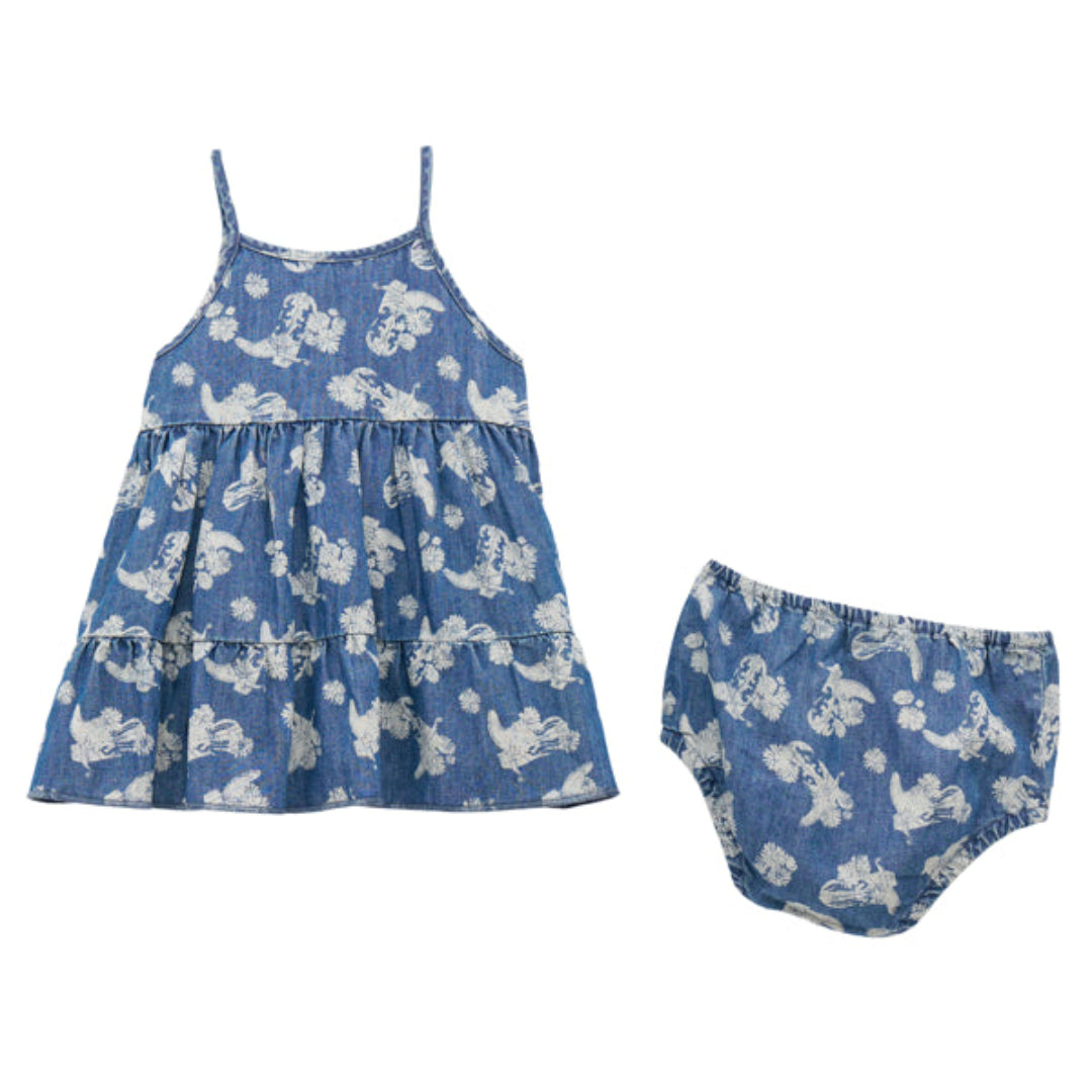 Wrangler Baby Girls' Cowboy Boot Print Sleeveless Denim Dress