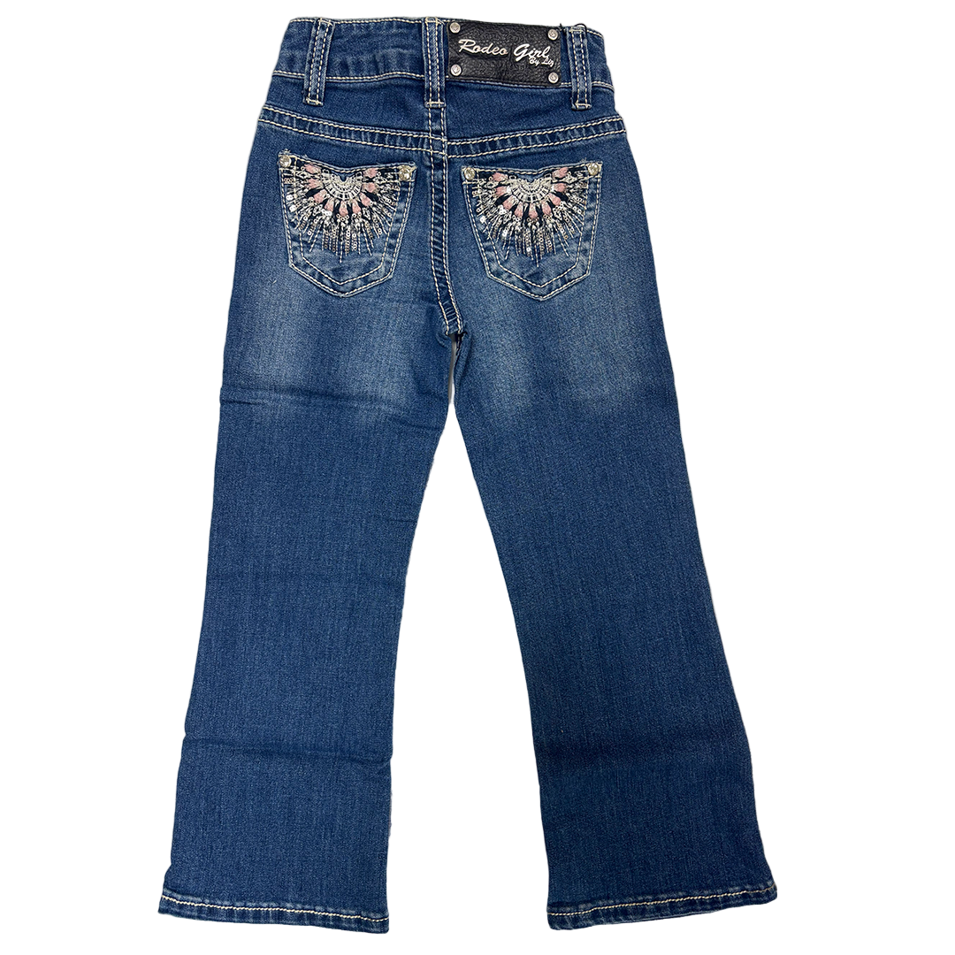 Rodeo Girl Girls' Pink Sun Embroidery Bootcut Jeans
