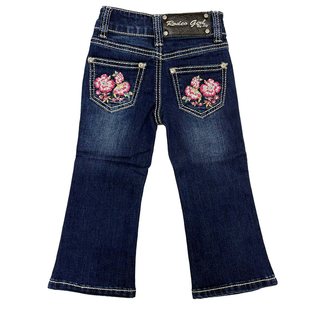 Rodeo Girl Toddler  Girls' Pink Flower Embroidery Bootcut Jeans