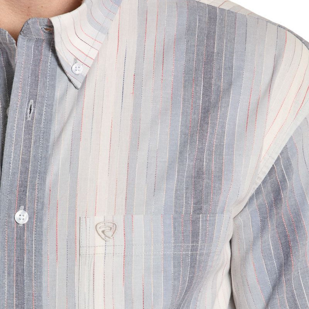 Rock & Roll Denim Men's Stripes Print Long Sleeve Button Shirt