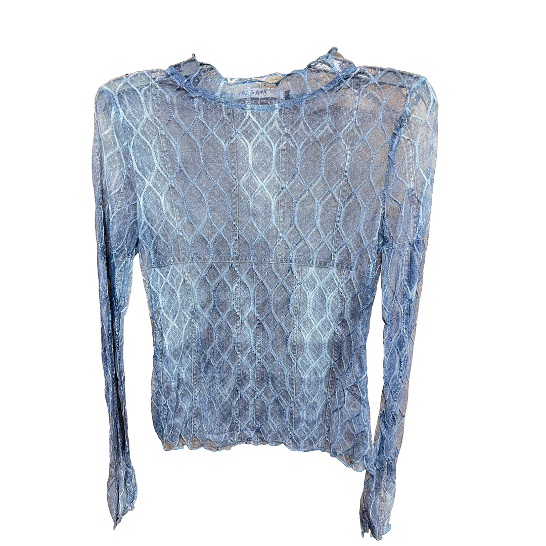 Origami By Vivien Women's Denim Lace Mesh Long Sleeve Top
