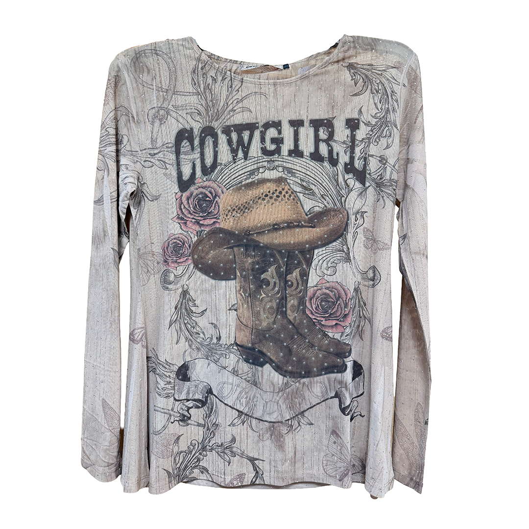 Origami By Vivien Women's Cowgirl Mesh Long Sleeve Top