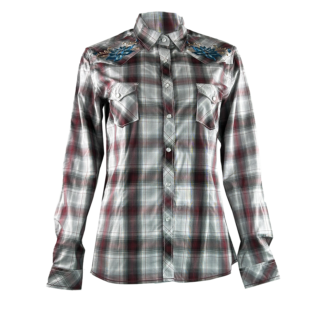 Chemise à pression brodée à carreaux Rough Stock pour femme