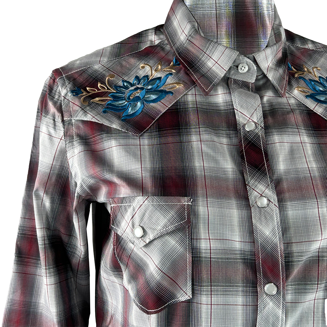 Rough Stock Women's Plaid Embroidery Snap Shirt
