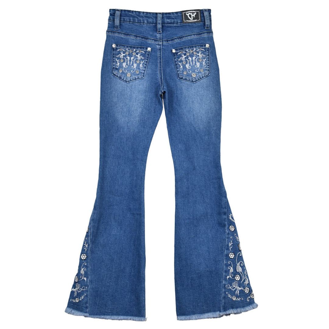 Cowgirl Hardware Girls' Paisley Vine Pocket Flare Jeans