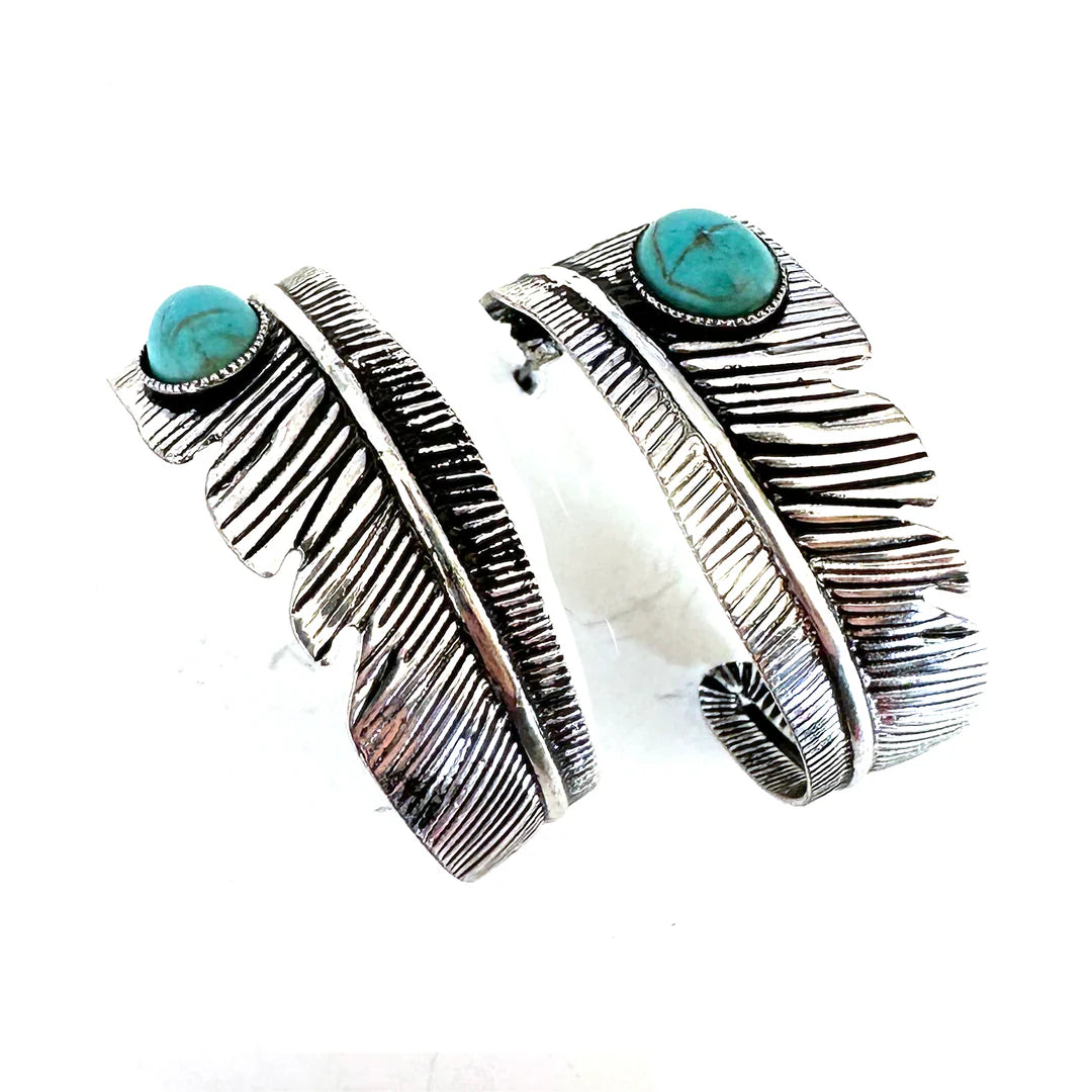 Wyo Horse Women's Feather Hoop with Turquoise Accent