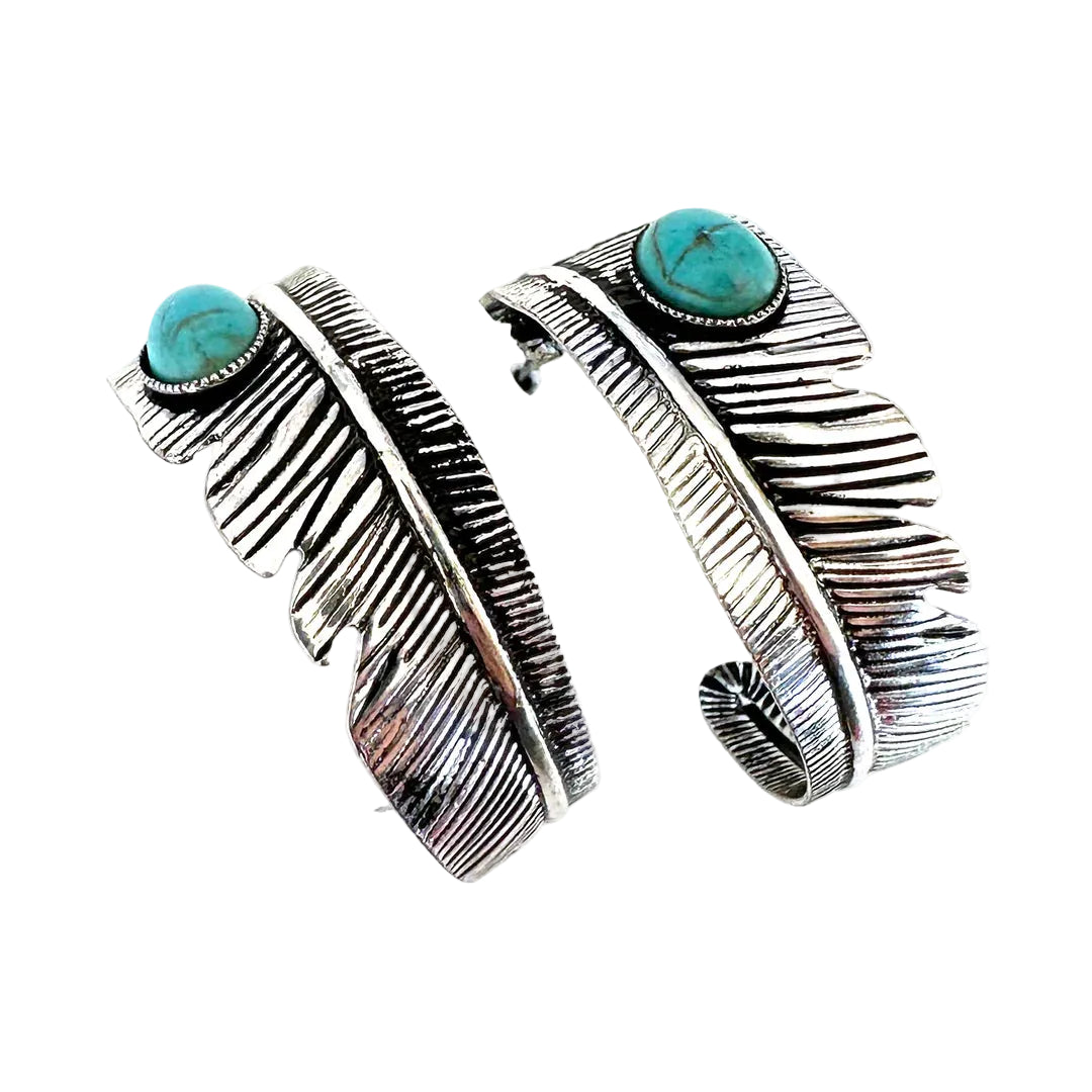 Boucles d'oreilles Wyo Horse pour femme, en forme d'étiquette de vache argentée avec diamant et turquoise