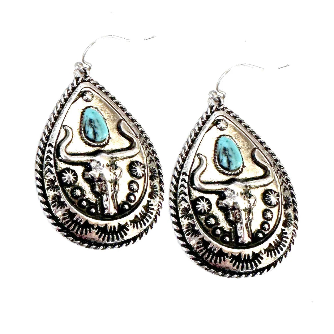 Wyo Horse Women's Classic Steer Teardrop Concho Earrings
